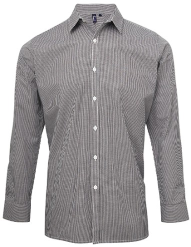 P-PR220-Mens Microcheck (Gingham) Long Sleeve Cotton Shirt